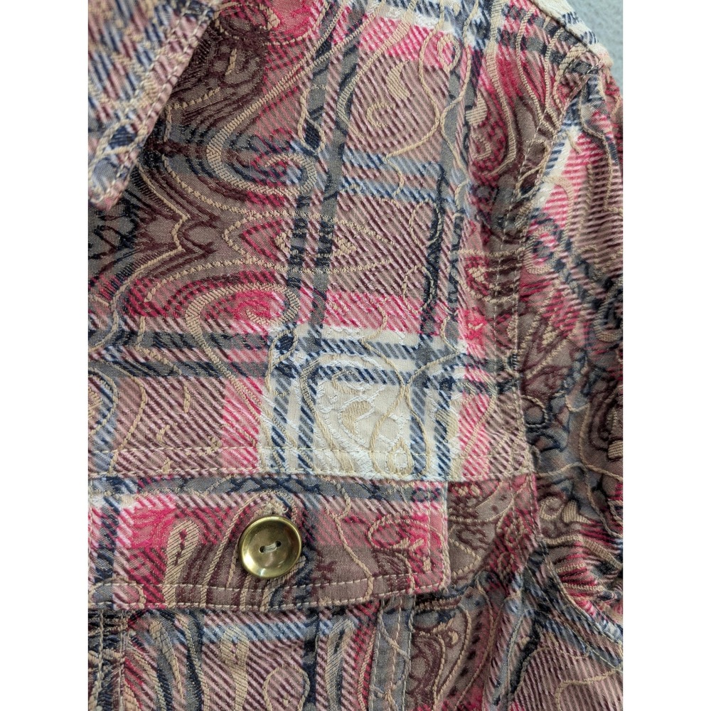 Silver Krossing Jacket Women's Size XL Plaid Paisley Textured Button Front Retro - Picture 5 of 13